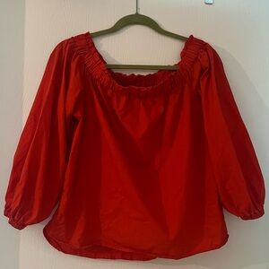 JCREW off the shoulder red poplin top